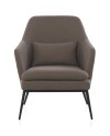 fauteuil tapissé taupe avec coussin, pieds en métal noir