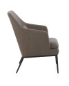 fauteuil tapissé taupe avec coussin, pieds en métal noir