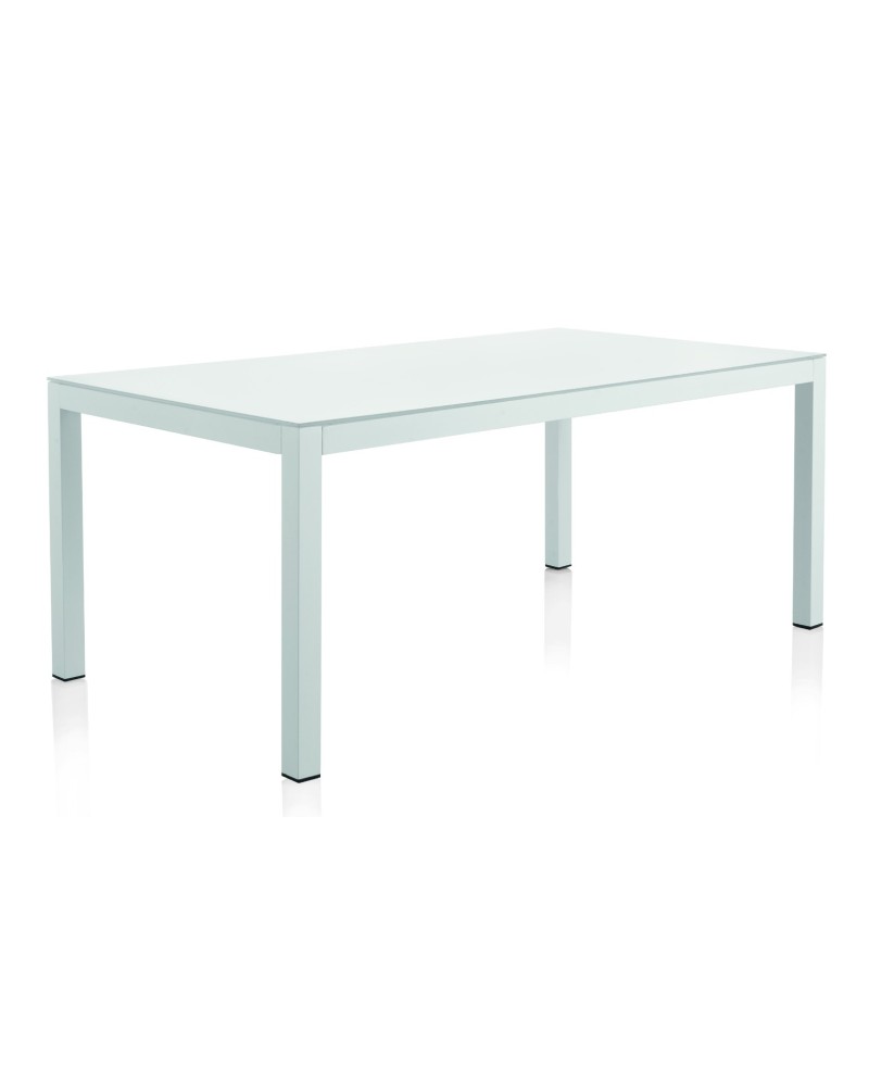 table en aluminium blanc plateau verre 180x100 cm