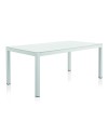 table en aluminium blanc plateau verre 180x100 cm