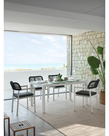 Mesa alumínio branco 180x100 vidro branco