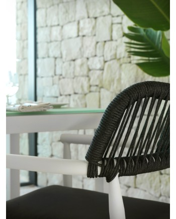 table en aluminium blanc plateau verre 180x100 cm