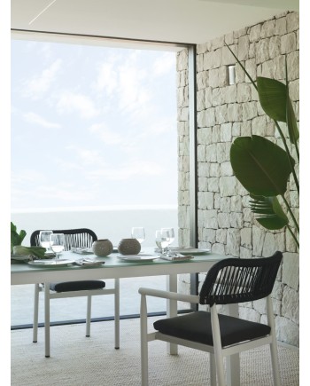 table en aluminium blanc plateau verre 180x100 cm
