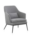 sillón tapizado color gris perla con cojín  patas metálicas negras