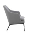 sillón tapizado color gris perla con cojín  patas metálicas negras