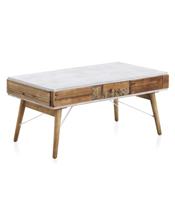 table basse structure blanche et bois de récupération naturel