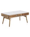 table basse structure blanche et bois de récupération naturel