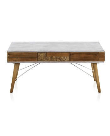 table basse structure blanche et bois de récupération naturel