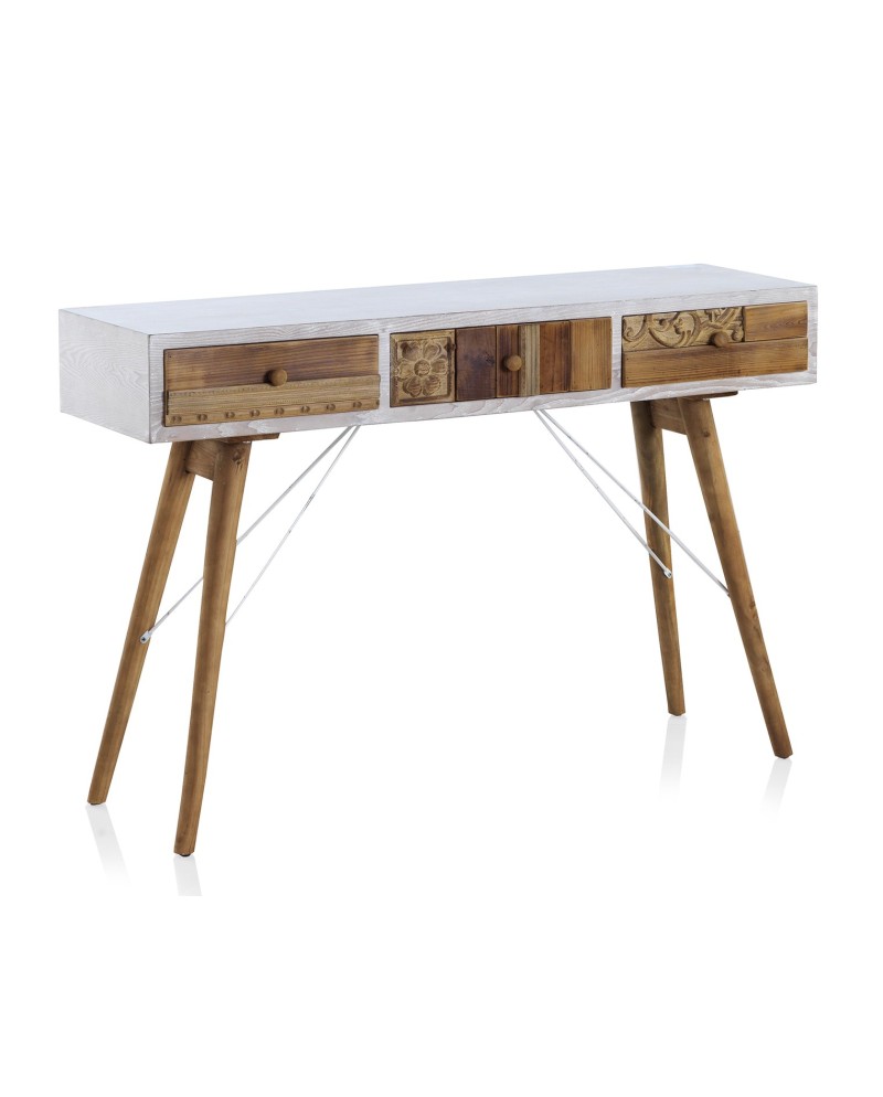 console structure blanche et bois de récupération naturel