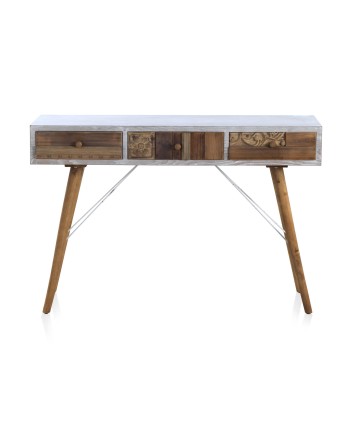 console structure blanche et bois de récupération naturel