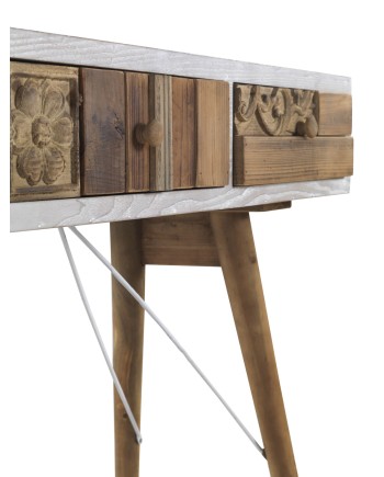 console structure blanche et bois de récupération naturel