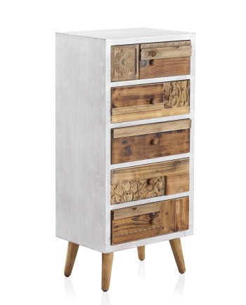 chiffonnier structure blanche et bois de récupération naturel
