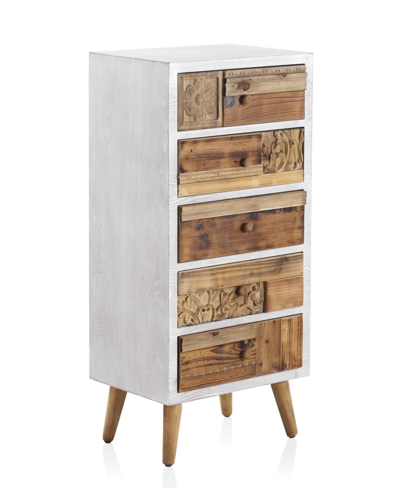 chiffonnier structure blanche et bois de récupération naturel