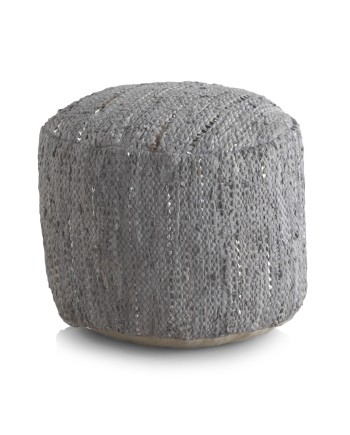 pouf rond coton et cuir 45 cm