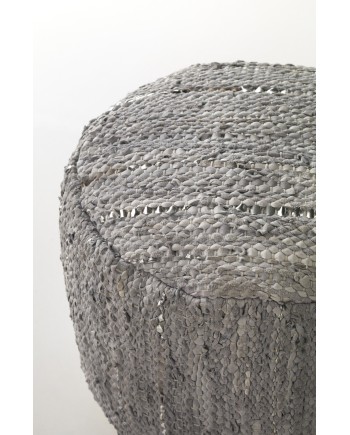 puff redondo couro e algodão 45 diâmetro x 35 cm
