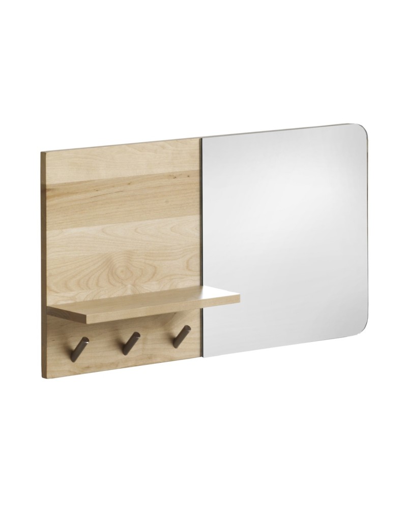 miroir avec crochets bois naturel