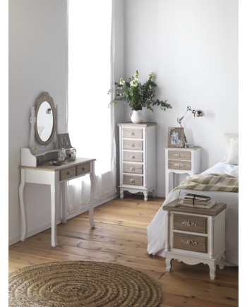 console 2 tiroirs miroir coiffeuse bois blanc-marron
