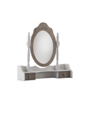 console 2 tiroirs miroir coiffeuse bois blanc-marron