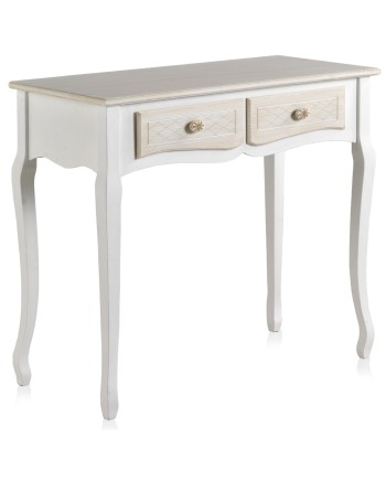 console madeira branca 2 gavetas frente creme