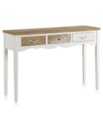 console madeira branca 3 gavetas topo natural