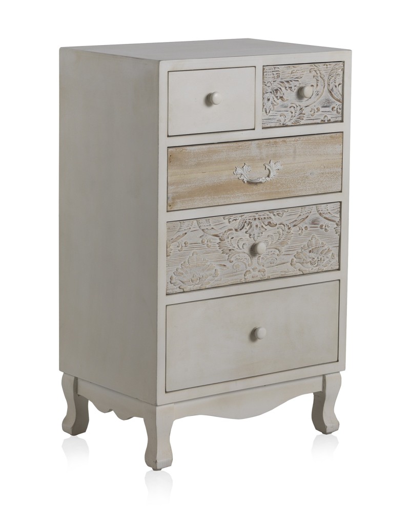 comode 5 tiroirs en bois decoré
