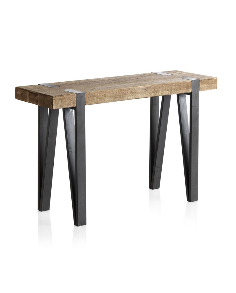 console en bois avec pieds en métal