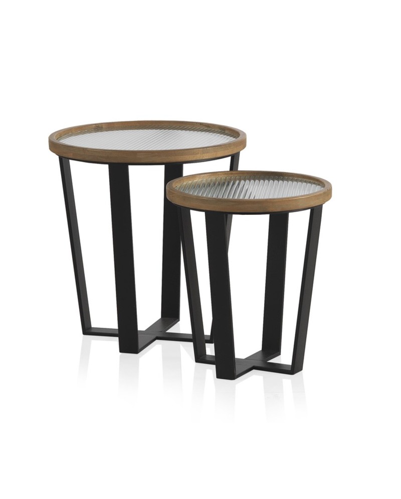 set 2 tables basses rondes avec verre