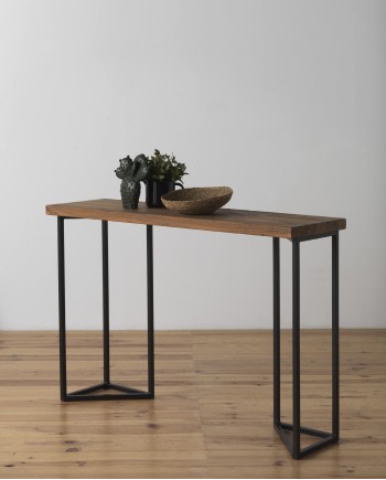 console vieux bois d'orme pieds métal