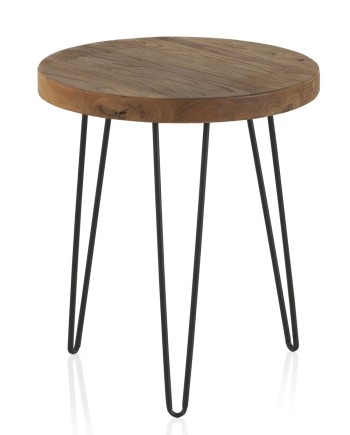 mesa apoio madeira de olmo velho pés metálicos