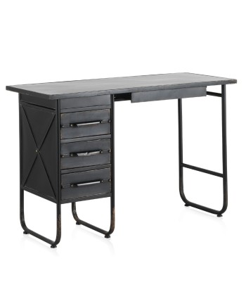 bureau 4 tiroirs structure métal noir