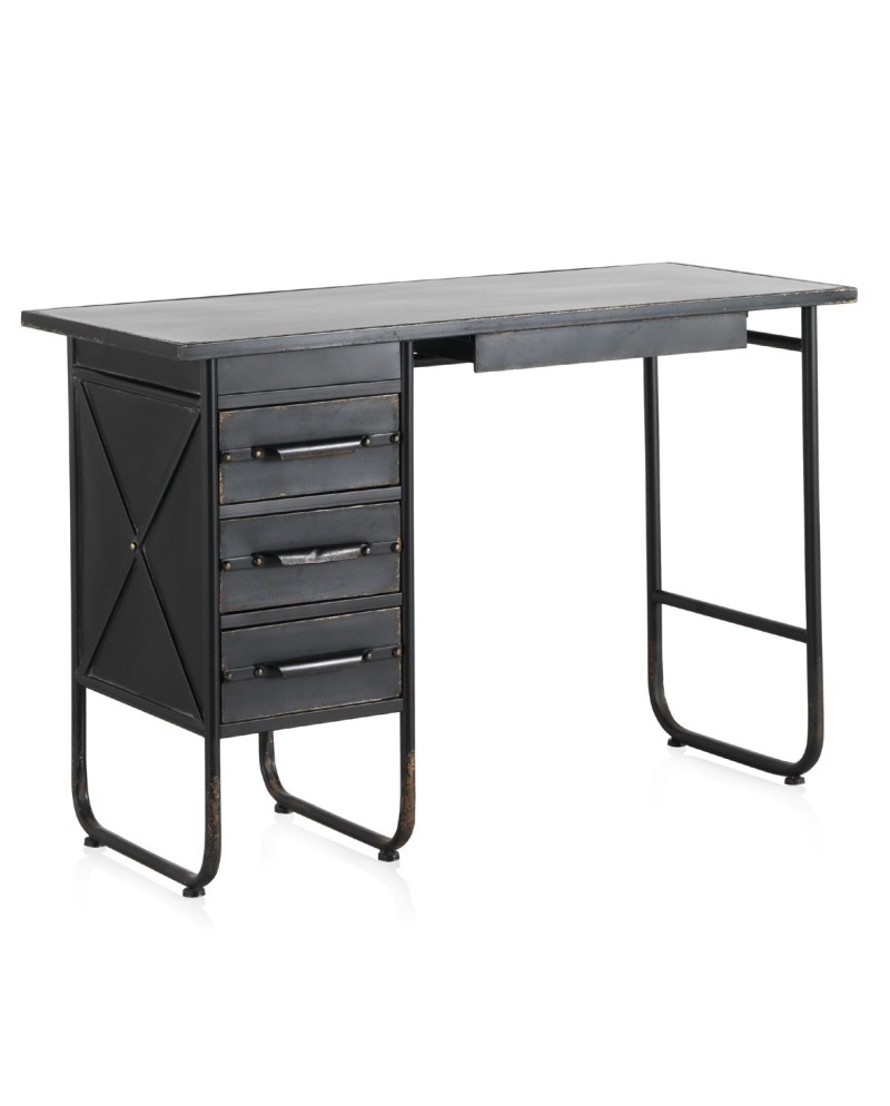 bureau 4 tiroirs structure métal noir