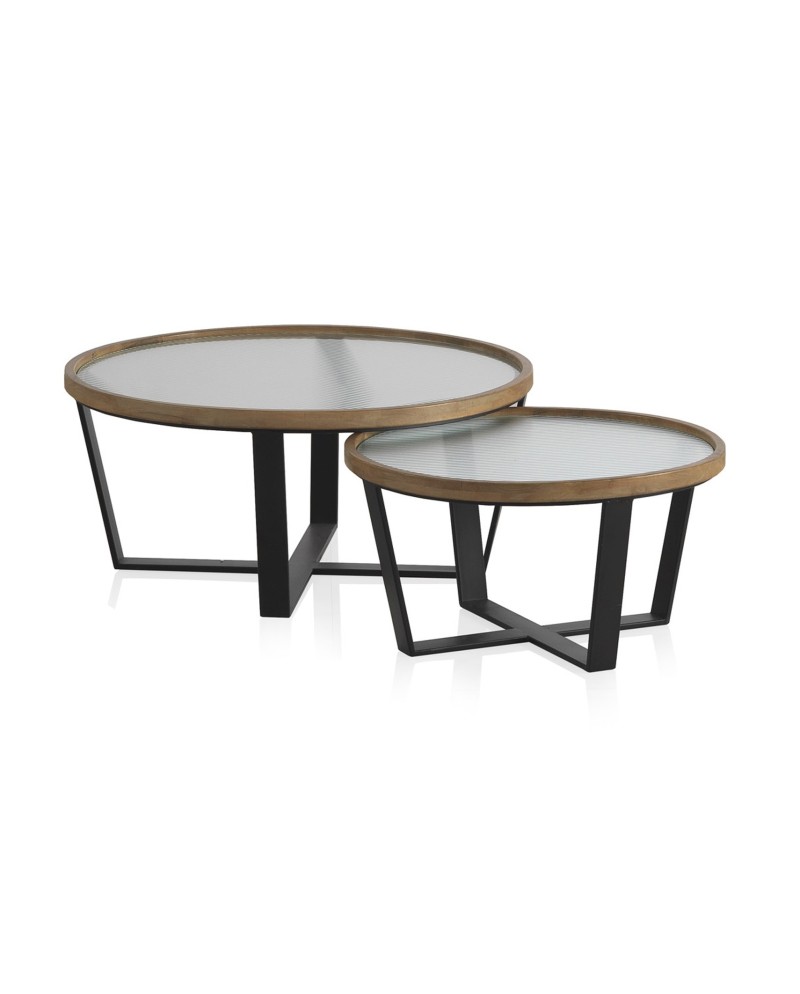 set 2 tables basses rondes avec verre