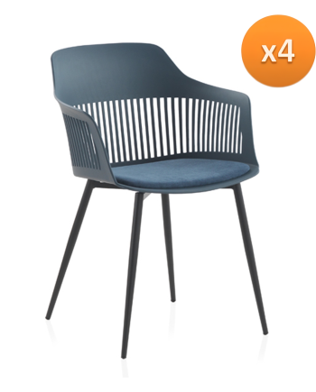 pack 4 poltronas pp azul almofada com pés metálicos