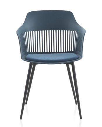 set de 4 fauteuils pp bleu avec coussin et pieds en métal