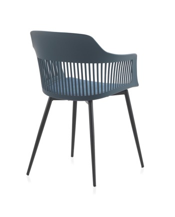 set de 4 fauteuils pp bleu avec coussin et pieds en métal