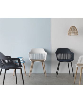 set 4 sillones pp azul cojín con patas metálicas