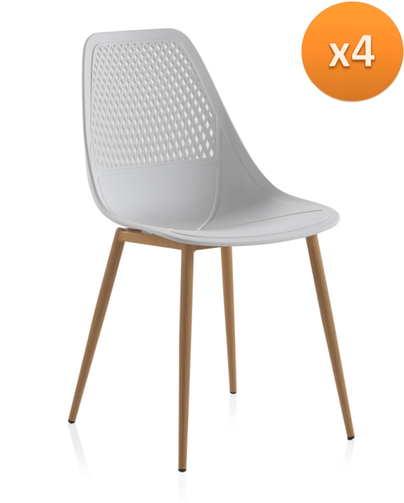 set de 4 chaises pp blanc et pieds en métal