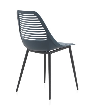 set de 4 chaises pp bleu et pieds en métal