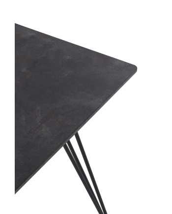 table à manger en mélaminé effet rouille pieds métal 160x90 cm
