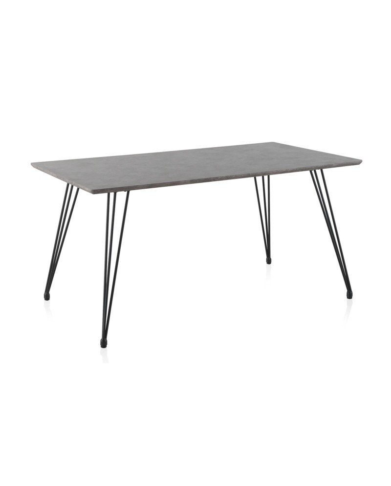 table à manger en mélaminé effet ciment pieds métal 160x90 cm