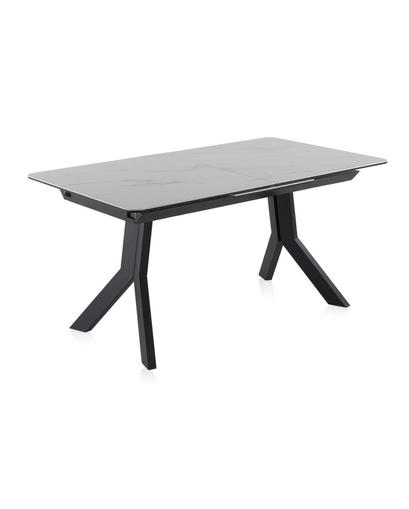 table extensible en céramique blanche avec pieds en métal 160/210x90 cm