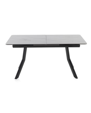 mesa extensible cerámica blanca con patas metal 160210x90