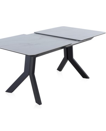 mesa extensible cerámica blanca con patas metal 160210x90