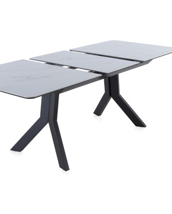 mesa extensível cerâmica branca com pés metal 160210x90