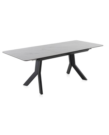 mesa extensível cerâmica branca com pés metal 160210x90