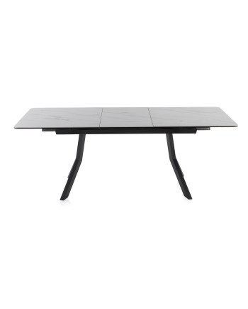 mesa extensível cerâmica branca com pés metal 160210x90