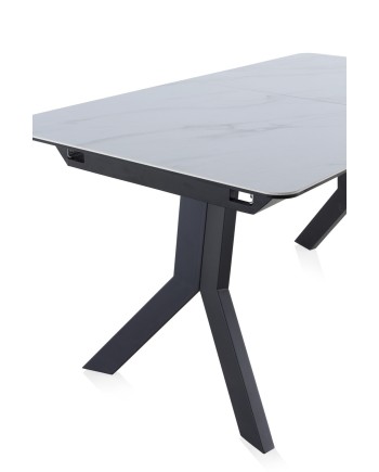 mesa extensible cerámica blanca con patas metal 160210x90