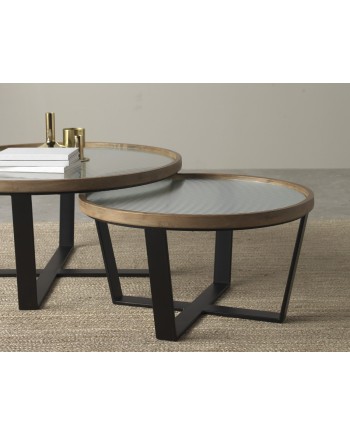set 2 tables basses rondes avec verre