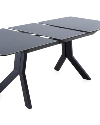 mesa extensible cerámica gris con patas metal 160210x90