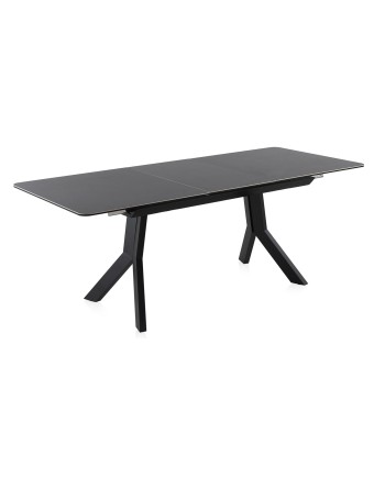 mesa extensible cerámica gris con patas metal 160210x90